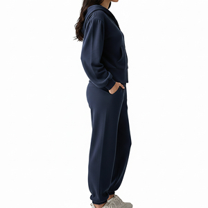 New Arrived Winter Vintage Fashionable Regular Fit Zip Hoodie Baggy <b>Jogger</b> <b>Set</b> 100% Cotton Breathable Heavyweight Solid - Product Image 2