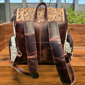 Mochila de pañales de cuero de gran capacidad para mujer, mochilas de viaje multifuncionales de piel de vaca auténtica al por mayor - Product Image 4