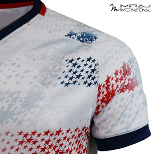 เสื้อรักบี้คอกลมสีขาวน้ำเงินลายพิมพ์ลายรักชาติแบบซับลิเมชั่นสั่งทำพิเศษปี 2026 ผ้าไม่เป็นขุย รุ่นใหม่ล่าสุด - Product Image 4