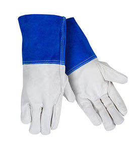 Gants de soudage en cuir blancs avec revers bleu, design à pouce droit, en cuir véritable, pour soudage TIG - Product Image 6