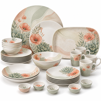 Collection de vaisselle classique bleue à motifs floraux, vaisselle durable pour les hôtels, les restaurants, les buffets, la restauration, la maison, ensemble de vaisselle en mélamine