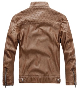 Chaqueta de Cuero Sintético Marrón para Hombre, Diseño con Hombros Acolchados, Corte Ajustado, Estilo Casual, Chaqueta de Motociclista para Otoño - Product Image 2