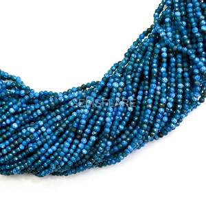 Cuentas redondas microfacetadas de apatita neón natural de 2 mm, cuentas de apatita para la fabricación de joyas, piedras preciosas sueltas facetadas con corte de diamante al por mayor. - Product Image 2