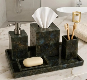 Stone Bathroom Accessories Set Natural Labradorite Marble Bath Set Soap Dispenser Tissue Holder & Tray for Hotel Bathroom Decor - Product Image 1