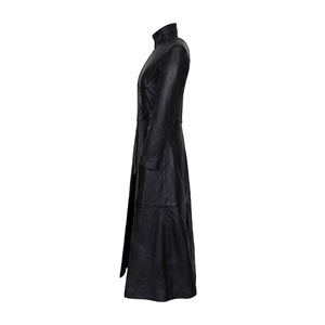 Abrigo Largo de Cuero Genuino para Mujer con Cuello Alto y Cremallera, Cortavientos Transpirable, Casual, para Invierno - Product Image 6