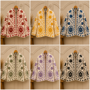Rajasthani Textile Sujani Embroidery Floral <b>Winter</b> Autumn Long Stand Collar Velvet Polyester/Cotton 300 Grams Full Sleeve <b>Jacket</b> - Product Image 6