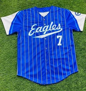 Maillot de baseball unisexe bleu imprimé à manches courtes 100 % polyester respirant avec boutons sur le devant et impression par transfert thermique personnalisée pour équipe - Product Image 1