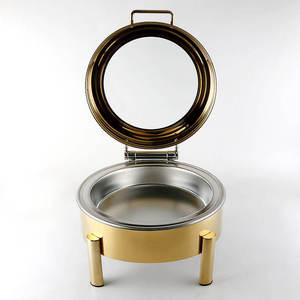 Luxury Gold Stainless Steel Chafing Dish Round <b>Buffet</b> <b>Server</b> with Lid Food Warmer Catering Serving Dish Hotel Tableware - Product Image 1