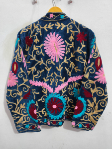 Embrodriary Suzani Embroidered <b>Velvet</b> Short Casual Sweet <b>Jacket</b> <b>Women</b> Breathable Handcrafted Artisan Custom Cotton decent design - Product Image 3