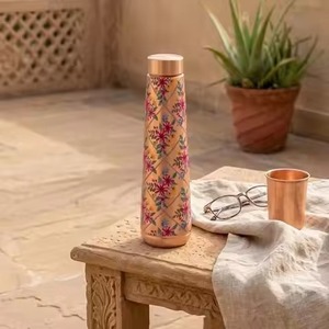Best Quality Hammered Pure Copper Water <b>Bottle</b> with Eco-Friendly Glass Lid for Yoga Ayurveda Health Benefits India for Parties - Product Image 5