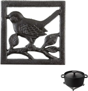 Décoration murale en fonte noire mate motif arbre, panneau en métal carré en relief avec boucle de suspension, dessous de plat en métal robuste pour cuisinière à gaz - Product Image 5