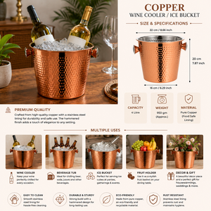 Premium Hammered Copper Wine Cooler <b>Bucket</b> with Ring Handles | Stainless Steel Lined Champagne Ice <b>Bucket</b> for Wine <b>Beer</b> Beverage - Product Image 6