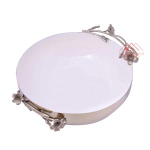 Dernier modèle Bol de service moderne avec manche en forme de feuille pour vaisselle et ustensiles de cuisine Bol de service à riz et à soupe en métal grossiste - Product Image 1