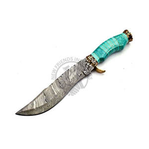 Nueva Edición Cuchillo de Caza de Acero de Damasco Hecho a Mano / Mango de Latón con Piedra Verde, Cuchillo Bowie de Hoja Fija Afilada como una Navaja, Cuchillo de Supervivencia - Product Image 1