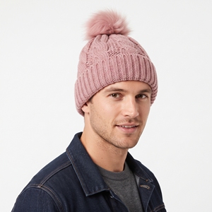 Bonnet d'hiver unisexe rose chaud côtelé en tricot épais avec pompon doux, personnalisable pour l'extérieur par temps froid - Product Image 4