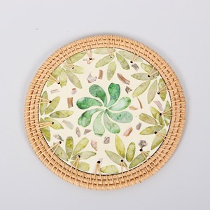 Decorative rattan placemat with sage green mother of pearl inlay newest design handwoven placemats - Product Image 4
