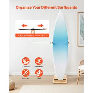 Support de planche réglable autoportant en bois, organisateur, présentoir pour planches de surf, wakeboards, shortboards, skis, rangement mural - Product Image 2