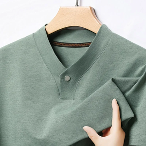 Camiseta de punto de manga larga con cuello en V para hombre, color liso, corte regular informal, morado grisáceo - Product Image 3