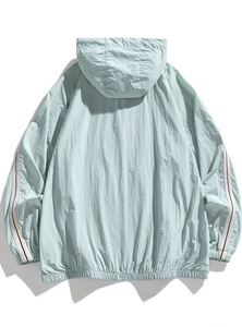<b>Light</b> Green Hooded Windbreaker <b>Jacket</b> Unisex Quick Dry Polyester Canvas Casual Autumn Sporty Zipper Closure Loose Fit Regular - Product Image 4