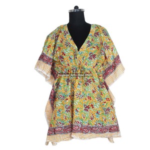 Vestido Kimono Sexy para Mujer, Kaftán Corto de Playa, Estilo Indio 2026, Kaftán de Alta Calidad con Estampado Floral Hecho a Mano, Talla Única - Product Image 4