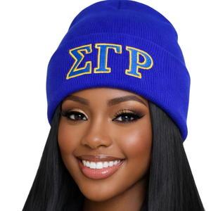 Sigma Gamma Rho Blue Beanie Hat Women ΣΓΡ Embroidery Knit Cap Warm Winter Skull Cap Casual Stylish Fit - Product Image 1