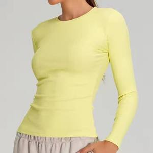 Women's <b>White</b> <b>Long</b> <b>Sleeve</b> Crew Neck Knitted T-Shirt Slim Fit Casual Breathable Spandex Cotton Blend Full <b>Sleeve</b> Solid Color <b>Top</b> - Product Image 3