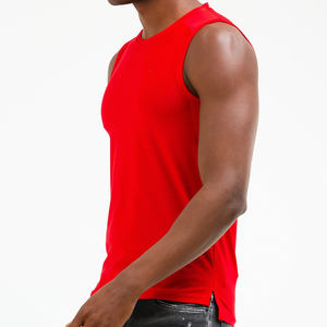 Débardeur sans manches en tricot rouge pour homme, col rond, uni, décontracté, pour l'été, séchage rapide, respirant, en Spandex/Polyester, matière personnalisable - Product Image 6
