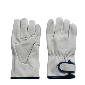 Gants de sécurité en cuir blancs, lisses, antidérapants, avec bracelet réglable, gants de travail polyvalents - Product Image 1