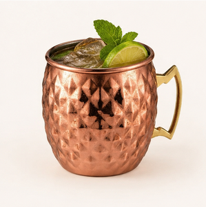 Pure Copper Moscow Mule Mug Unique Diamond Textured Design with Ergonomic Brass Handle Professional Grade <b>Cold</b> Beverage <b>Cup</b> - Product Image 2