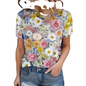 Camiseta con estampado 3D de flores de playa para mujer, camiseta de manga corta con gráfico de plantas coloridas, camisetas holgadas con cuello redondo para Calle de verano - Product Image 1