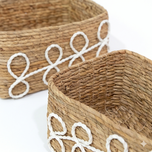 Handmade Natural Water Hyacinth Woven <b>Storage</b> <b>Basket</b> with <b>White</b> Rope Pattern Decorative Woven Rectangular Organizer High Quality - Product Image 5