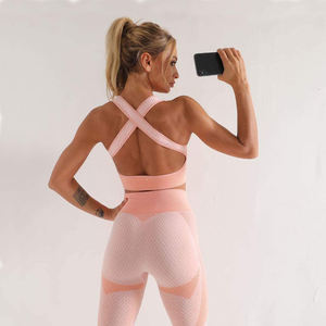 Women fitness wear plus size stretchy running gym set solid pattern bra and <b>leggings</b> two piece workout activewear outfit - Product Image 5