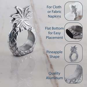 Lot de 2 anneaux de serviette en métal argenté en forme d'ananas, décoration de table pour mariage et repas, thème fruits tropicaux - Product Image 4