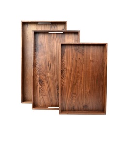 Plateau de service en bois massif fait à la main, plateau de petit-déjeuner avec poignées latérales pour café, thé, collations, décoration de table à manger - Product Image 3