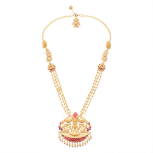 Temple Matte Style Traditional Necklace <b>Set</b> with Kemp Stone-Rhodium Plated Gold <b>Bridal</b> Fine <b>Jewelry</b> - Product Image 2