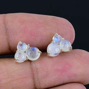 Natural Rainbow Moonstone <b>Stud</b> Earrings 925 Sterling <b>Silver</b> Handmade Fine Gemstone Jewelry Wholesale Supplier - Product Image 3