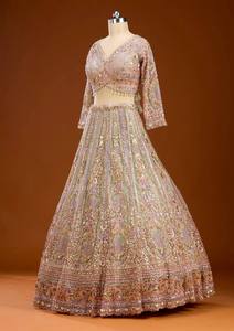 Antra Lifestyle - Lehenga Choli de Lujo en Verde Salvia con Lentejuelas, Bordado Zari, Traje de Boda Indio, Ghagra Nupcial, Ropa de Fiesta Pakistaní - Product Image 4