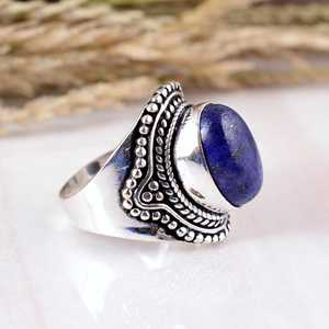 Vintage 925 Silver Lapis Lazuli <b>Ring</b> Handmade Beaded Rope <b>Statement</b> <b>Ring</b> Wholesale Natural Blue Stone Boho Jewelry - Product Image 2