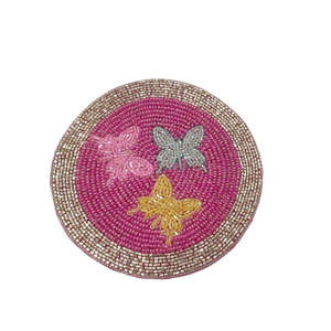 Posavasos bordado a mano con cuentas de semillas, diseño de cereza, para una decoración elegante del hogar, posavasos con cuentas personalizado - Product Image 3