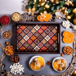 Bandeja de Servir de Madera con Diseño Impreso de Primera Calidad, Bandejas de Servir Impermeables con Revestimiento de Esmalte, Bandeja para Aperitivos, Cena y Desayuno - Product Image 5