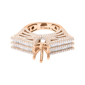 แหวนทองคำขาว 18k ประดับเพชรแท้ทรงบาแกตต์และทรงกลมหลายแถวแบบกว้าง ยี่ห้อ Memoria Jewels ขายส่ง - Product Image 3
