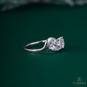 Modern Pear Cut and Round Cut IGI Certified Moissanite <b>Open</b> <b>Ring</b> Luxury Bypass Wedding <b>Ring</b> - Product Image 3