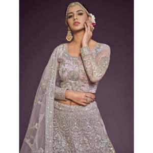 Plus Size Lavender Embroidered <b>Net</b> Lehenga Choli for Women - Product Image 3
