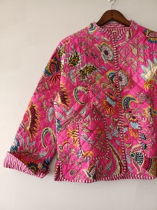 Pink Quilted Cotton <b>Jacket</b>: Reversible Bohemian Winter Coat - Product Image 2