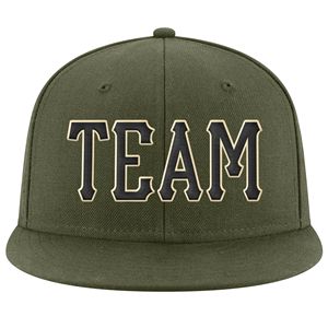 Casquette Snapback 6 panneaux vert olive avec logo brodé noir sur le panneau avant, casquette décontractée unisexe - Product Image 2