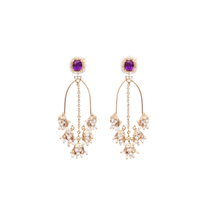 Amethyst Pearl Religious Charm Drop Earrings-Classic Geometric Hoop Danglers - Product Image 2