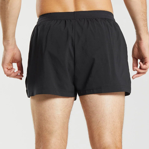 Shorts de sport décontractés pour hommes, noirs, écologiques, à séchage rapide, taille élastique, couleur unie, tissu tricoté - Product Image 5