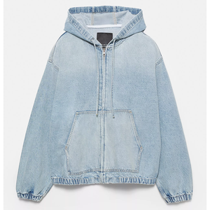 Sudadera con Capucha de Mezclilla Extra Grande Premium, Estilo Vintage, Lavada, de Algodón Grueso, con Cierre Completo, Chaqueta con Capucha Unisex para Invierno - Product Image 1