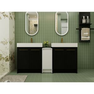 Mobile Bagno Freestanding da 72 Pollici con Lavabo in Resina, Armadietti Contenitori e Ante con Chiusura Ammortizzata 09230*2+0312 - Combinazione per Spazi Piccoli - Product Image 2