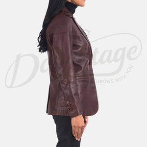 Women <b>Maroon</b> Real Leather Blazer Jacket Slim Fit Premium Sheepskin Formal Casual Business Outerwear Fashionable <b>Coat</b> - Product Image 5